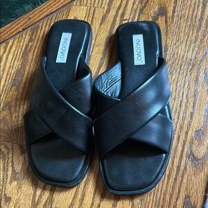 Black Minimalist Leather Sandals with Crisscross Straps